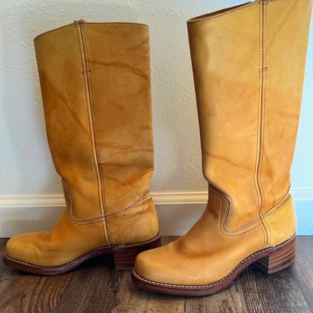 Vintage Frye Campus Banana Boots Womens 8.5 M Yellow Square Toe 14L